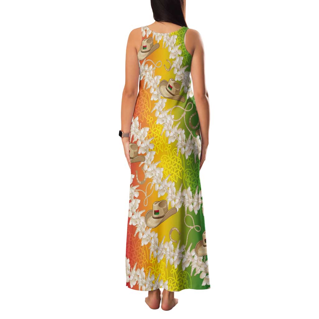 Vanuatu Cowboy Tank Maxi Dress Straw Hats Hibiscus With Sand Drawing LT14 - Polynesian Pride