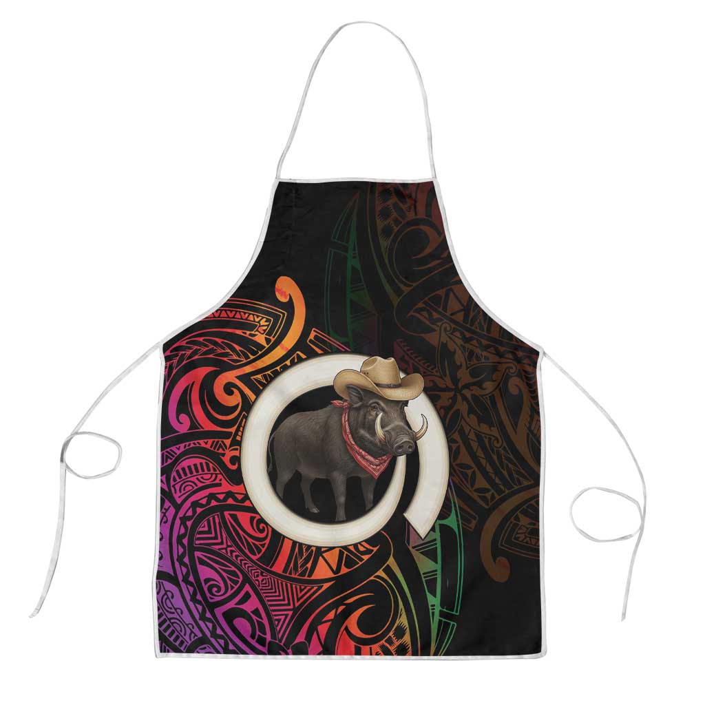 Vanuatu Boar Cowboy Apron Tusk Gradient Polynesian Pattern LT14 Black - Polynesian Pride