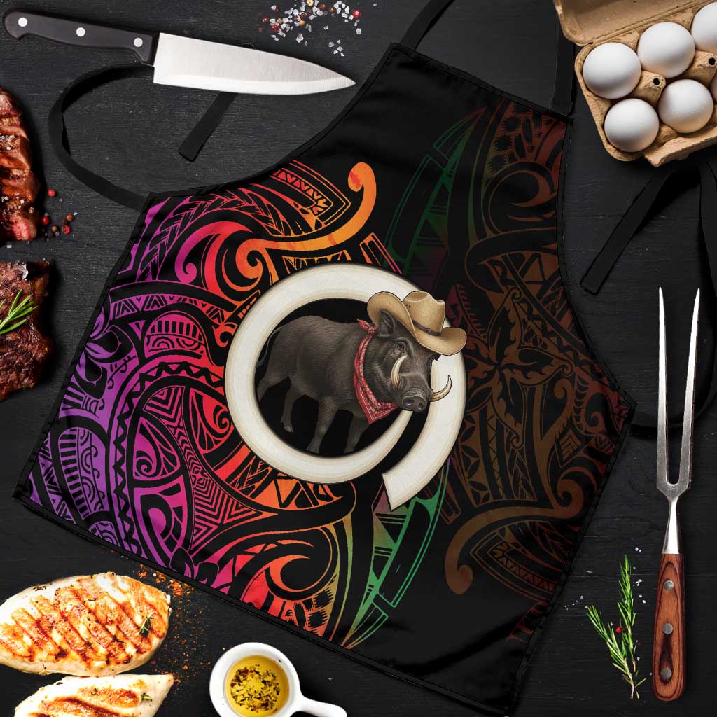 Vanuatu Boar Cowboy Apron Tusk Gradient Polynesian Pattern LT14 Black - Polynesian Pride