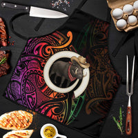 Vanuatu Boar Cowboy Apron Tusk Gradient Polynesian Pattern LT14 Black - Polynesian Pride
