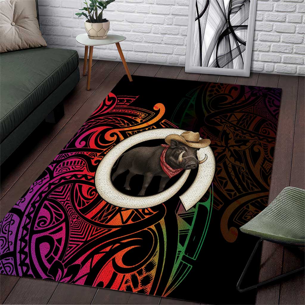 Vanuatu Boar Cowboy Area Rug Tusk Gradient Polynesian Pattern LT14 Black - Polynesian Pride