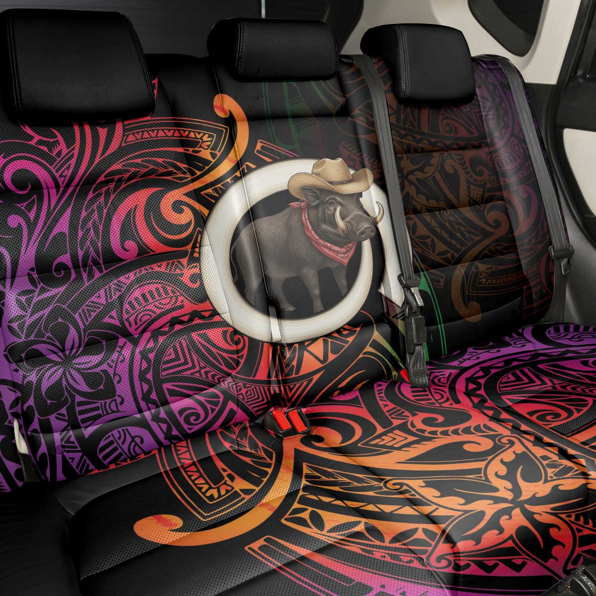 Vanuatu Boar Cowboy Back Car Seat Cover Tusk Gradient Polynesian Pattern LT14 - Polynesian Pride