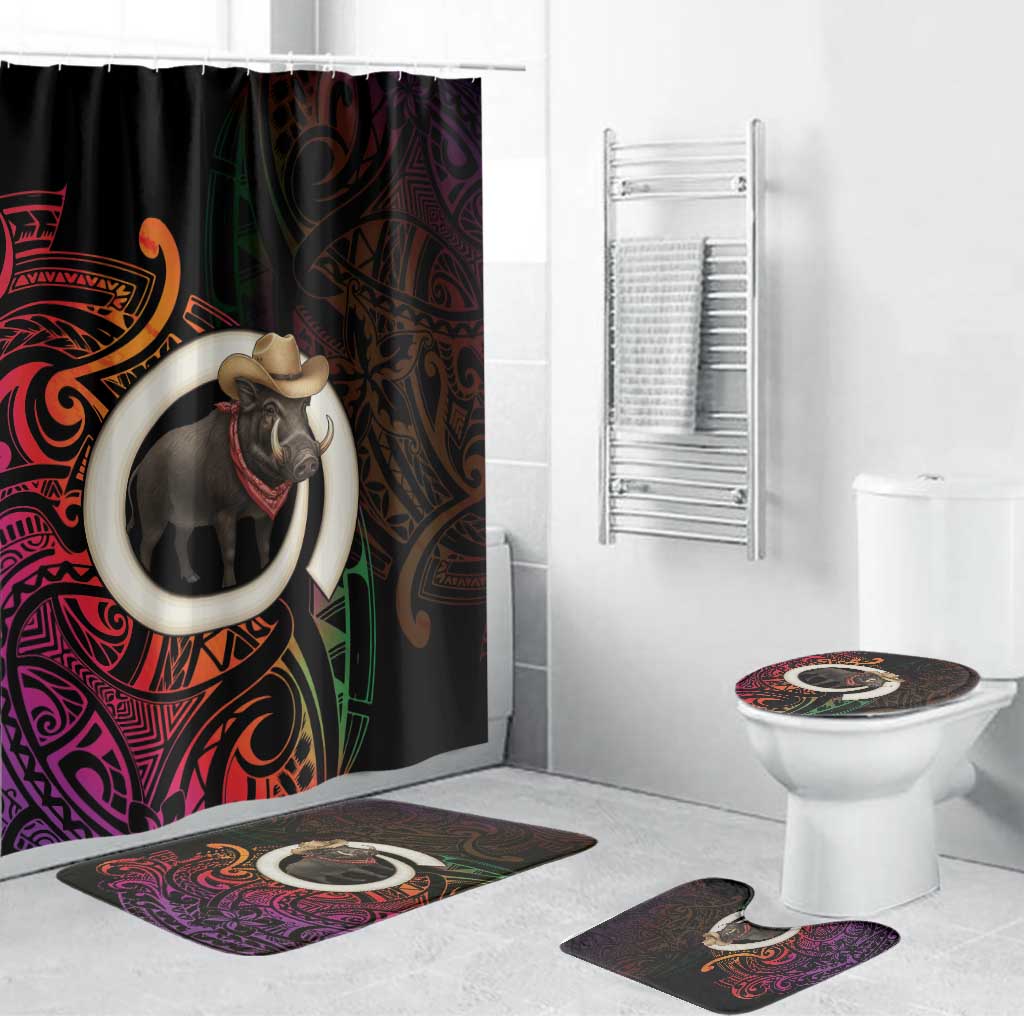 Vanuatu Boar Cowboy Bathroom Set Tusk Gradient Polynesian Pattern LT14 Bathroom Set (4 pcs) Black - Polynesian Pride