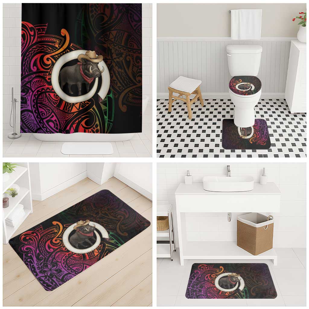 Vanuatu Boar Cowboy Bathroom Set Tusk Gradient Polynesian Pattern LT14 - Polynesian Pride