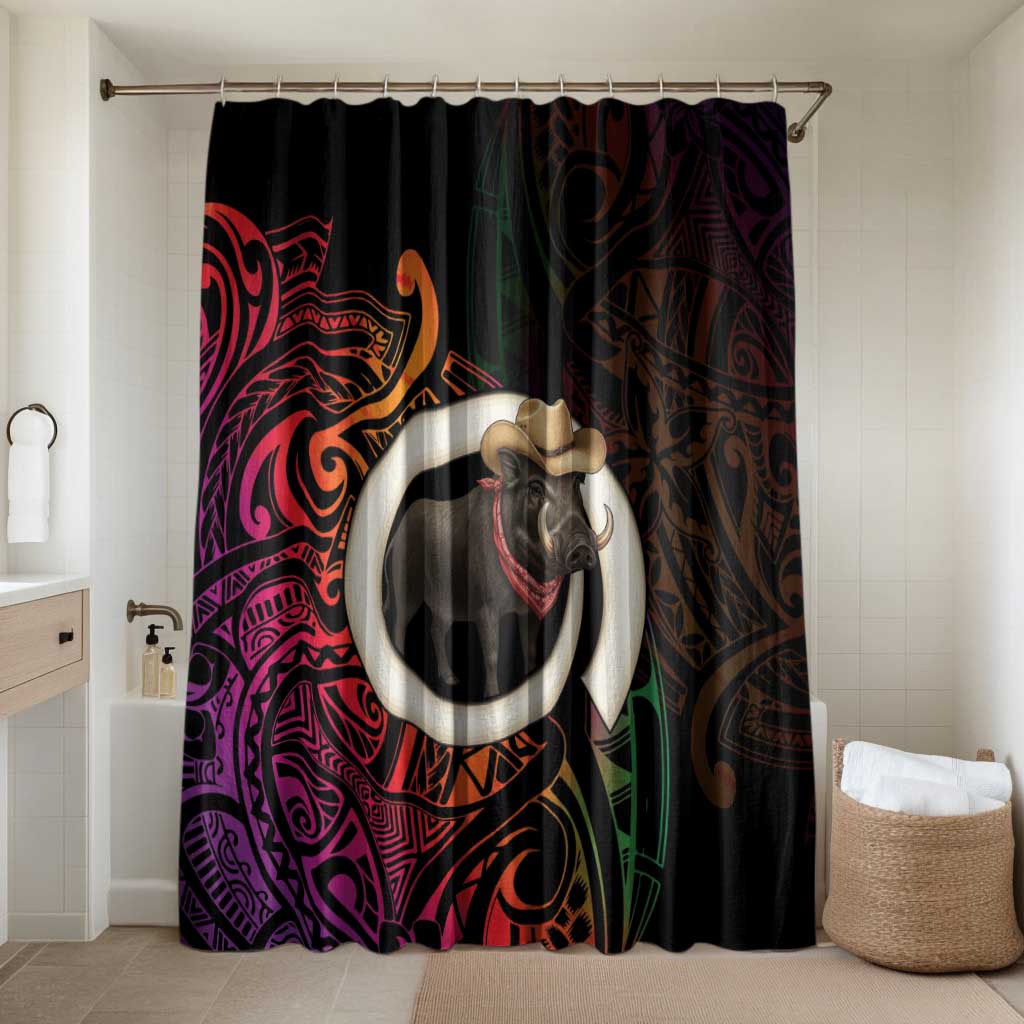 Vanuatu Boar Cowboy Bathroom Set Tusk Gradient Polynesian Pattern LT14 Shower Curtain Only Black - Polynesian Pride