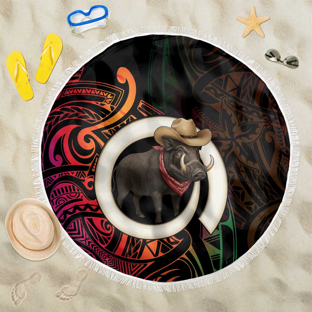 Vanuatu Boar Cowboy Beach Blanket Tusk Gradient Polynesian Pattern LT14 One Size 150cm Black - Polynesian Pride