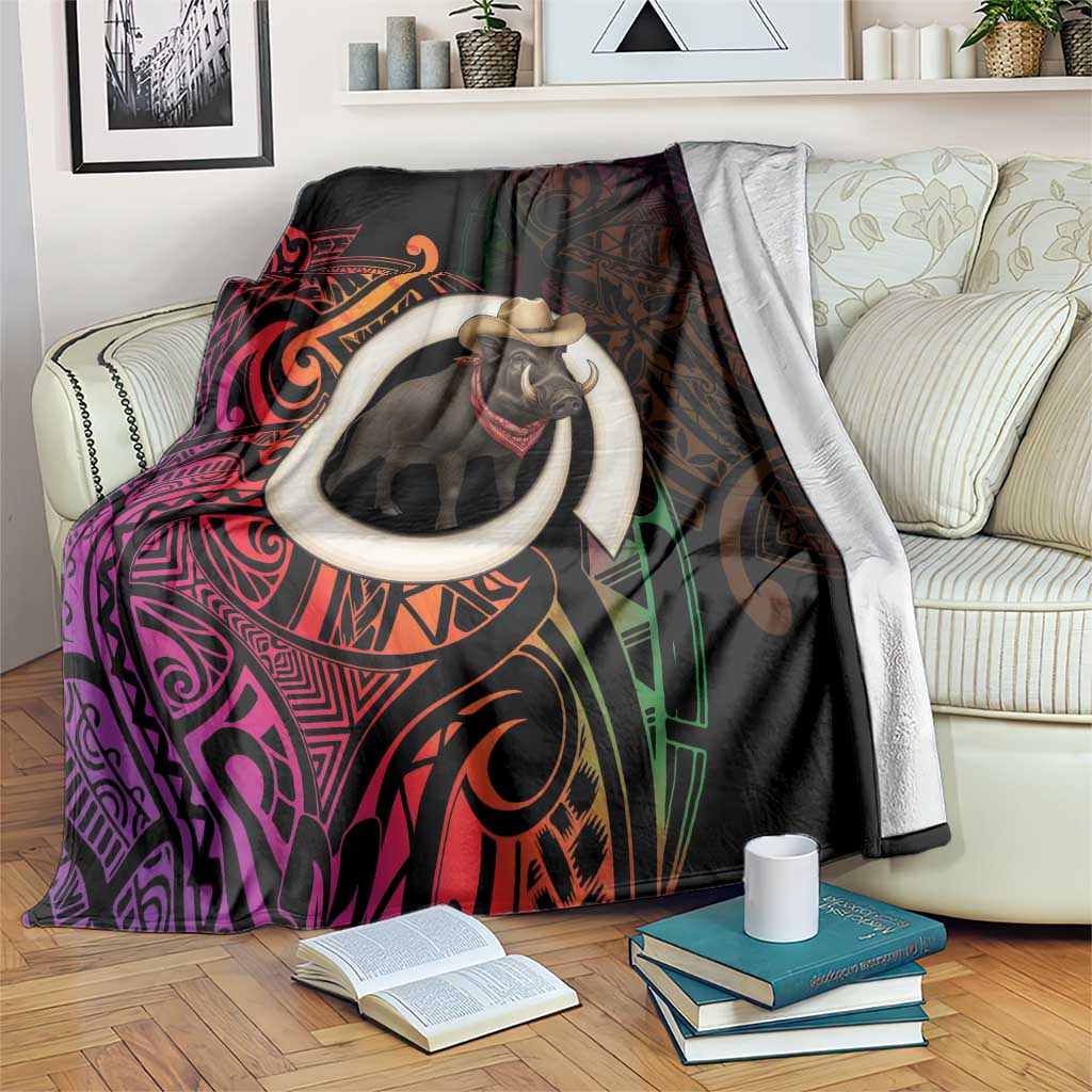 Vanuatu Boar Cowboy Blanket Tusk Gradient Polynesian Pattern LT14 Black - Polynesian Pride