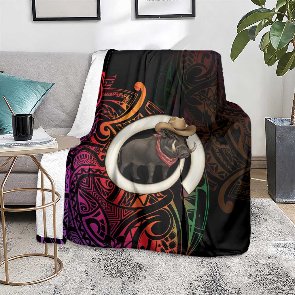 Vanuatu Boar Cowboy Blanket Tusk Gradient Polynesian Pattern LT14 - Polynesian Pride
