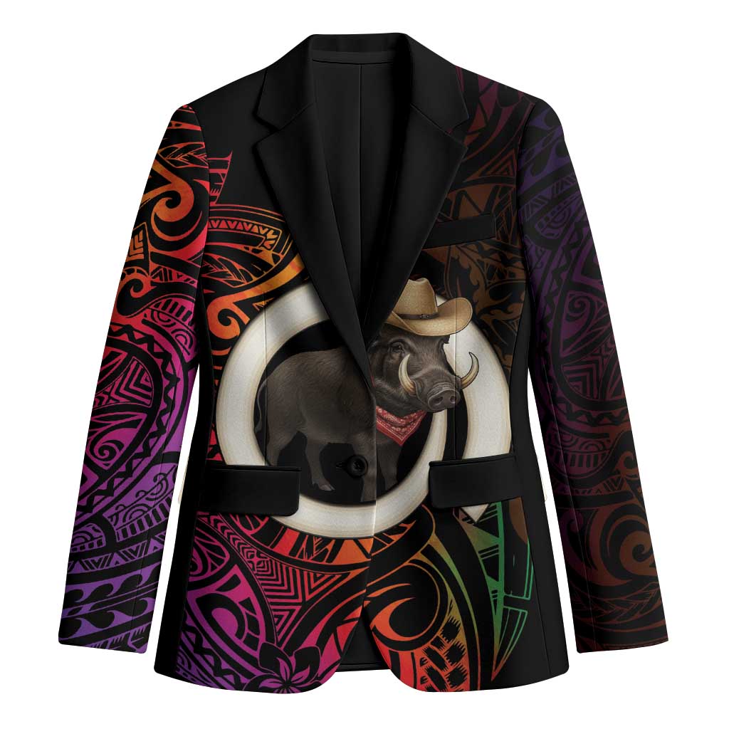 Vanuatu Boar Cowboy Blazer Tusk Gradient Polynesian Pattern LT14 Unisex Black - Polynesian Pride