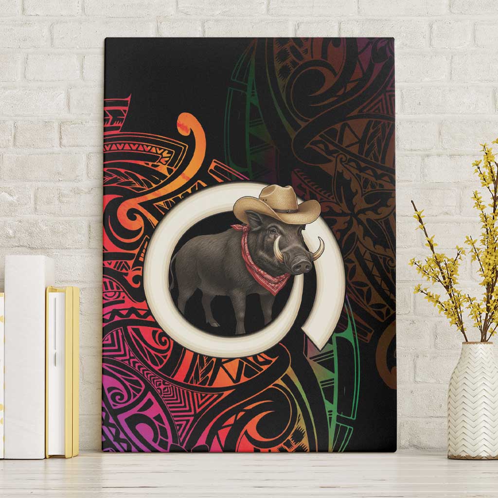 Vanuatu Boar Cowboy Canvas Wall Art Tusk Gradient Polynesian Pattern LT14 Without Frame Black - Polynesian Pride