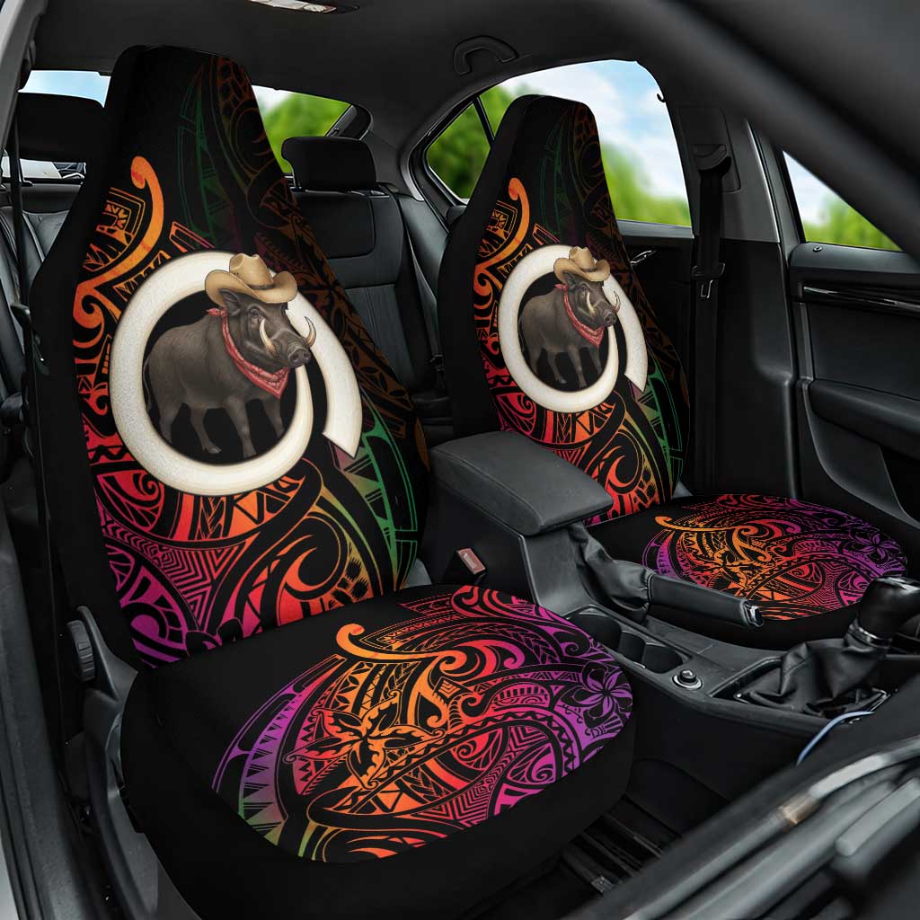 Vanuatu Boar Cowboy Car Seat Cover Tusk Gradient Polynesian Pattern LT14 One Size Black - Polynesian Pride