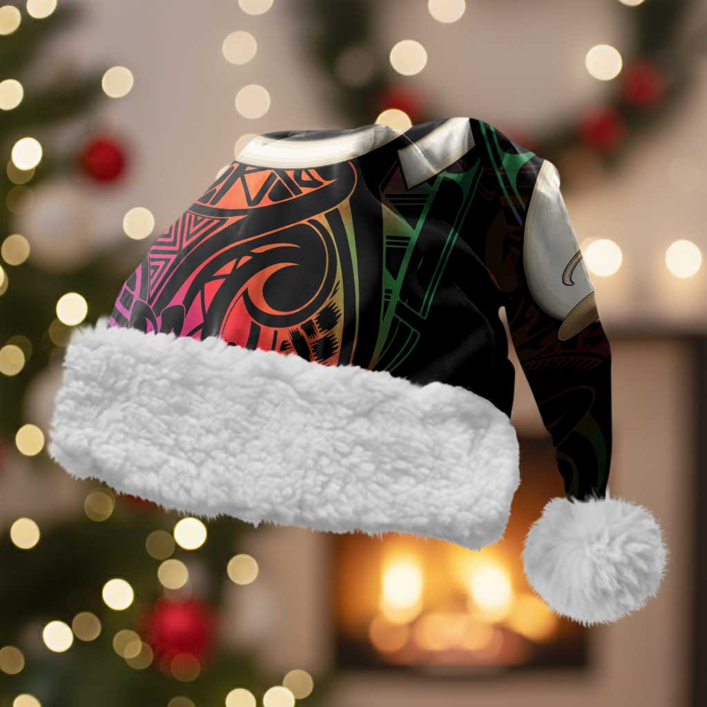 Vanuatu Boar Cowboy Christmas Santa Hat Tusk Gradient Polynesian Pattern LT14 With Fur Black - Polynesian Pride