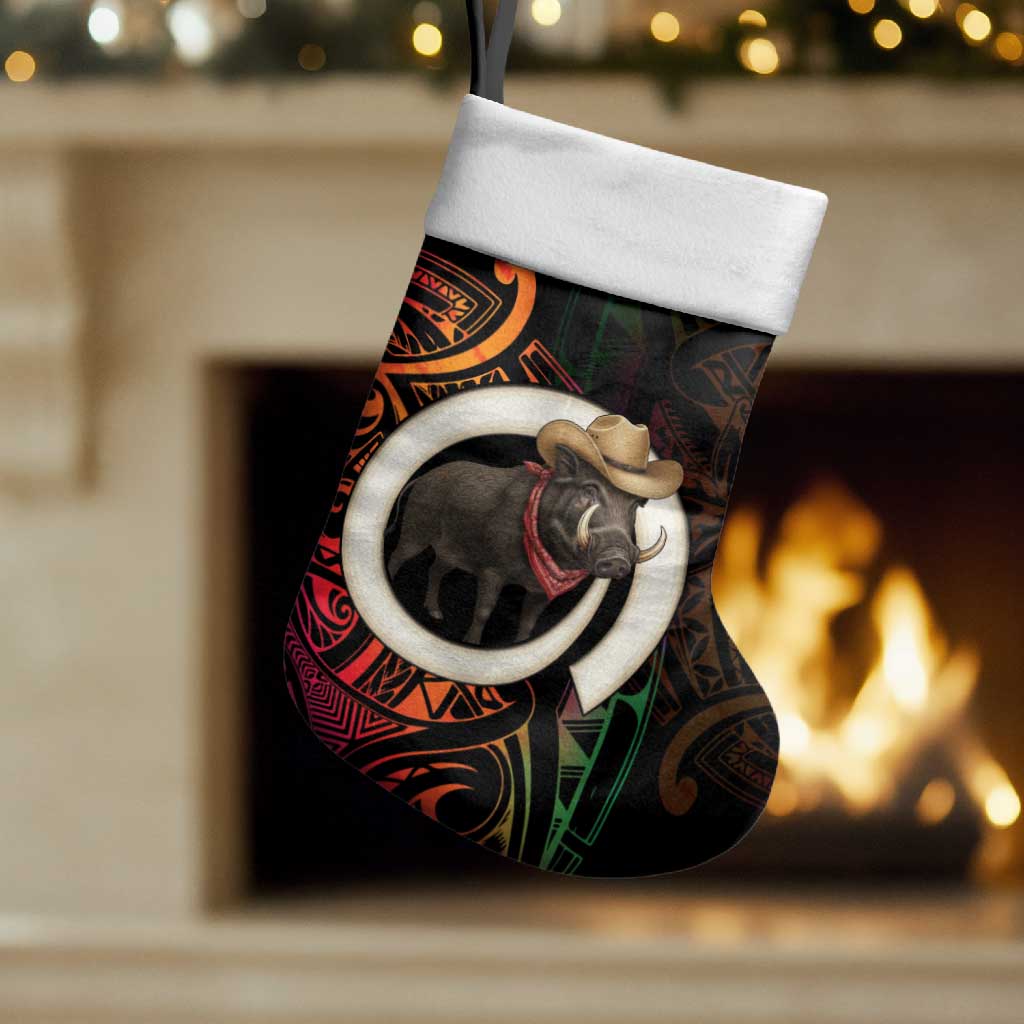 Vanuatu Boar Cowboy Christmas Stocking Tusk Gradient Polynesian Pattern LT14 Set of 2 Black - Polynesian Pride
