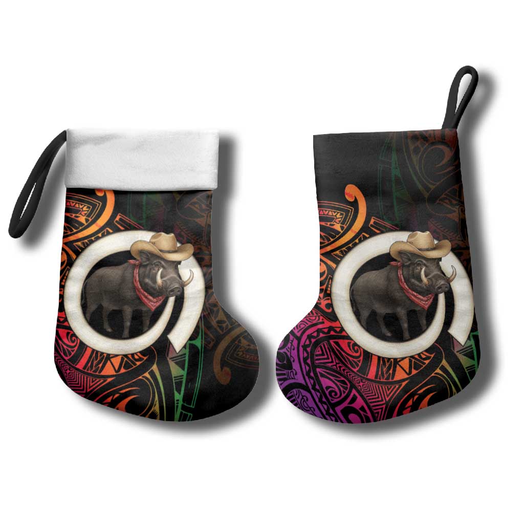 Vanuatu Boar Cowboy Christmas Stocking Tusk Gradient Polynesian Pattern LT14 - Polynesian Pride