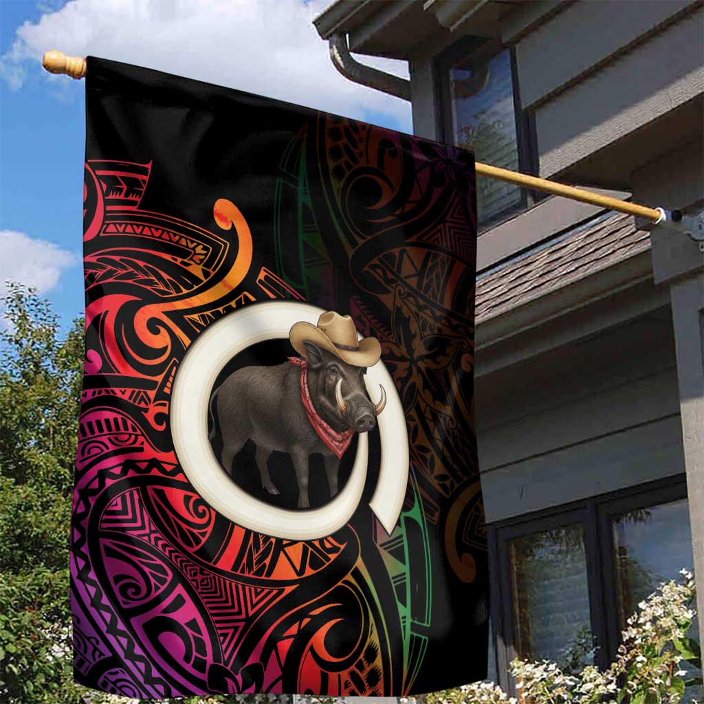 Vanuatu Boar Cowboy Garden Flag Tusk Gradient Polynesian Pattern LT14 - Polynesian Pride