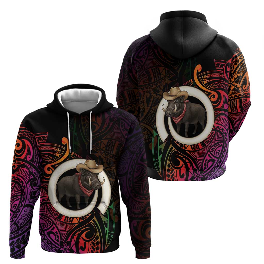 Vanuatu Boar Cowboy Hoodie Tusk Gradient Polynesian Pattern LT14 - Polynesian Pride