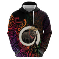 Vanuatu Boar Cowboy Hoodie Tusk Gradient Polynesian Pattern LT14 - Polynesian Pride