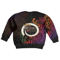 Vanuatu Boar Cowboy Kid Ugly Christmas Sweater Tusk Gradient Polynesian Pattern LT14 - Polynesian Pride