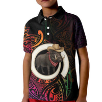 Vanuatu Boar Cowboy Kid Polo Shirt Tusk Gradient Polynesian Pattern LT14 Kid Black - Polynesian Pride