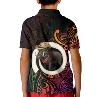 Vanuatu Boar Cowboy Kid Polo Shirt Tusk Gradient Polynesian Pattern LT14 - Polynesian Pride