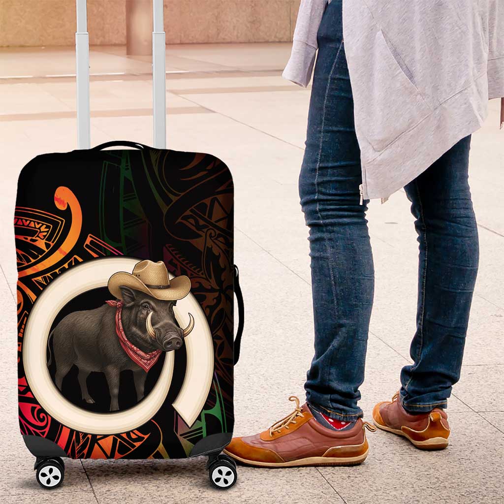 Vanuatu Boar Cowboy Luggage Cover Tusk Gradient Polynesian Pattern LT14 Black - Polynesian Pride