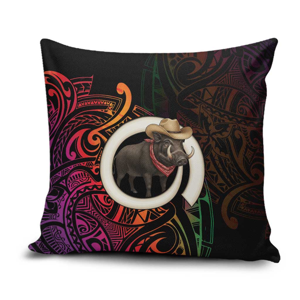 Vanuatu Boar Cowboy Pillow Cover Tusk Gradient Polynesian Pattern LT14 Black - Polynesian Pride