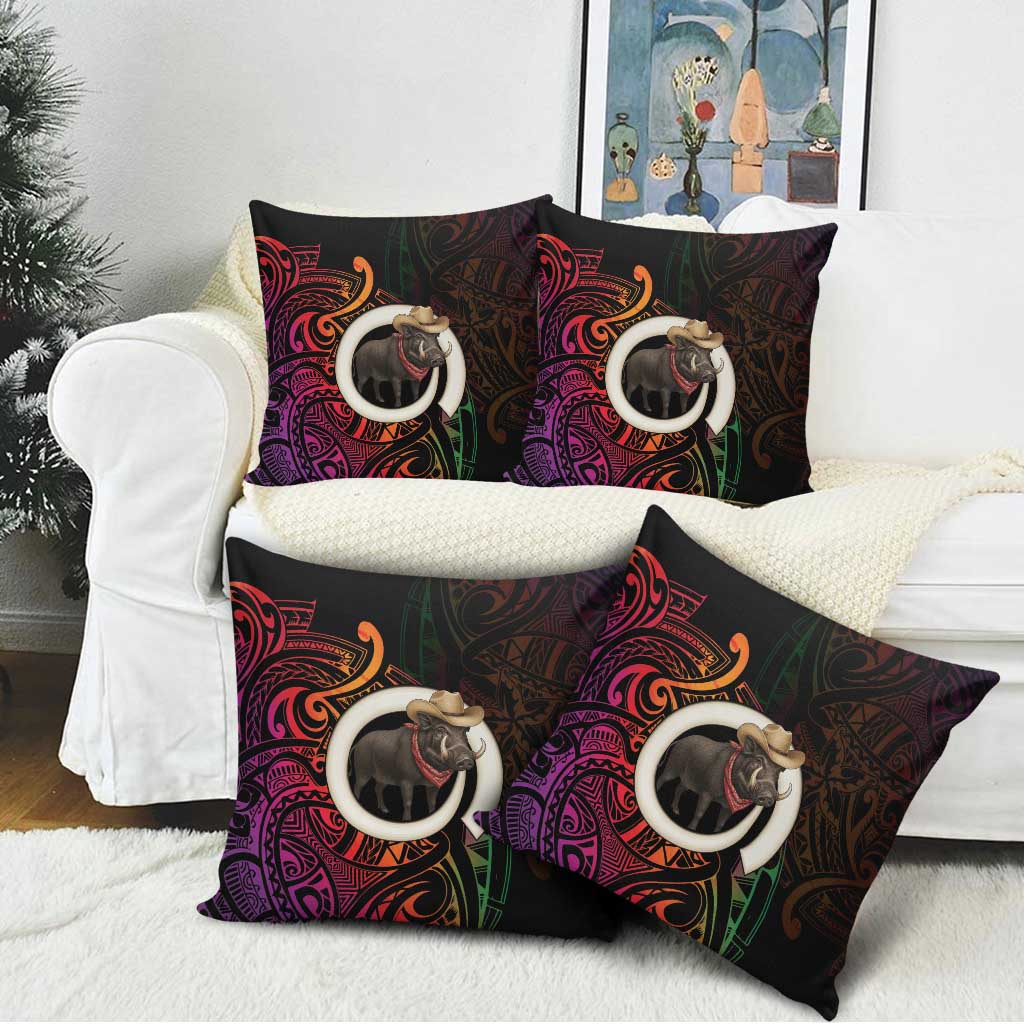 Vanuatu Boar Cowboy Pillow Cover Tusk Gradient Polynesian Pattern LT14 - Polynesian Pride