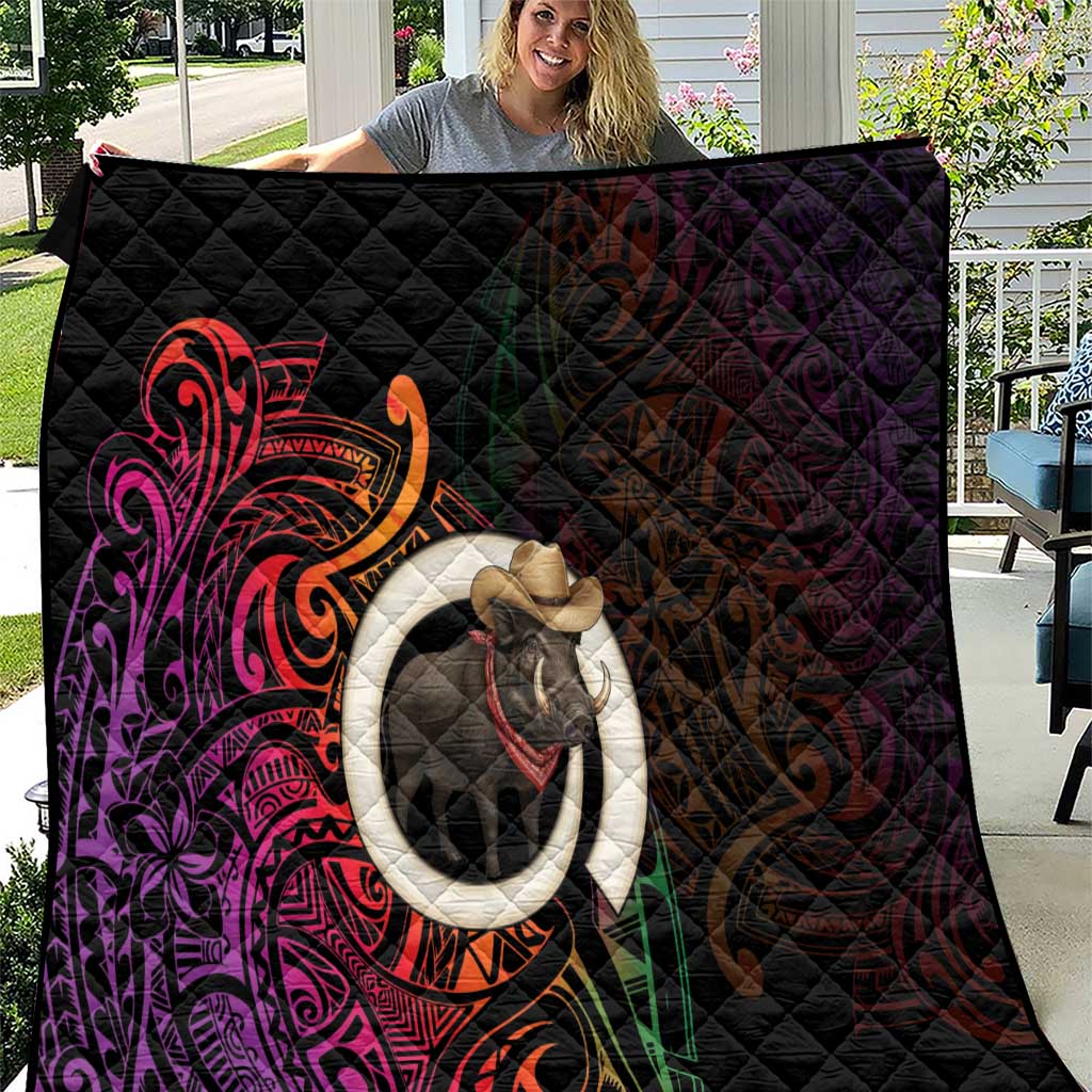 Vanuatu Boar Cowboy Quilt Tusk Gradient Polynesian Pattern LT14 Black - Polynesian Pride