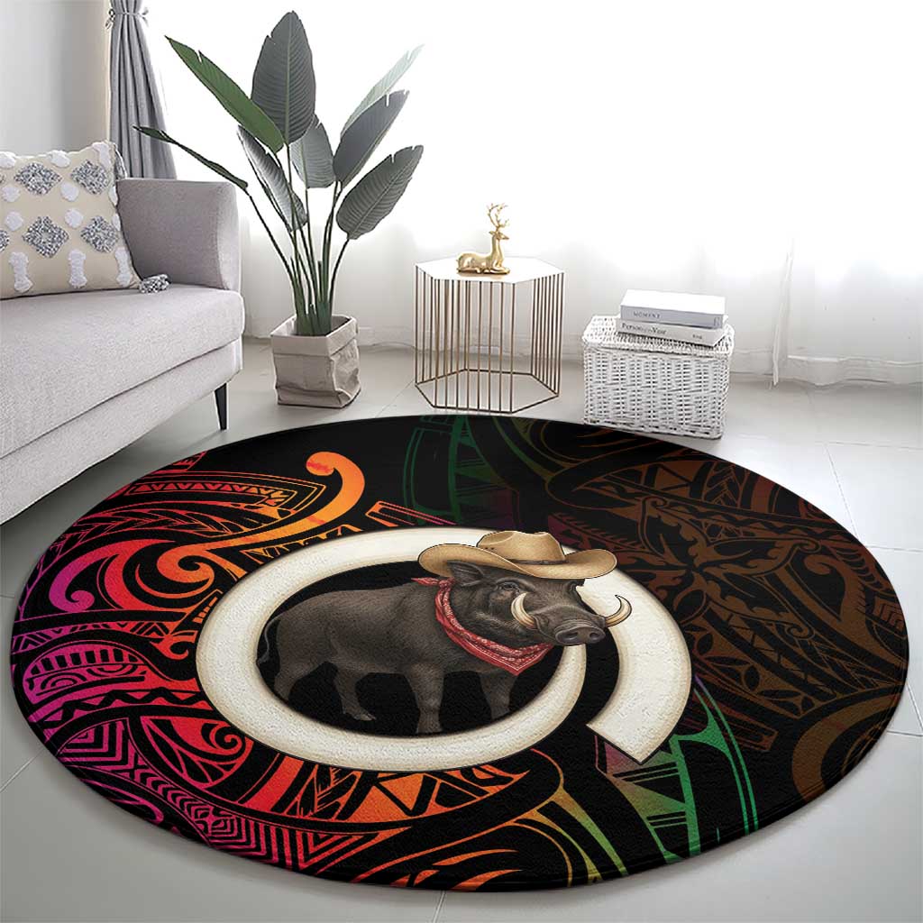 Vanuatu Boar Cowboy Round Carpet Tusk Gradient Polynesian Pattern LT14 - Polynesian Pride