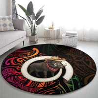 Vanuatu Boar Cowboy Round Carpet Tusk Gradient Polynesian Pattern LT14 - Polynesian Pride