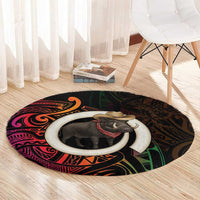 Vanuatu Boar Cowboy Round Carpet Tusk Gradient Polynesian Pattern LT14 - Polynesian Pride