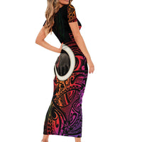 Vanuatu Boar Cowboy Short Sleeve Bodycon Dress Tusk Gradient Polynesian Pattern LT14 - Polynesian Pride