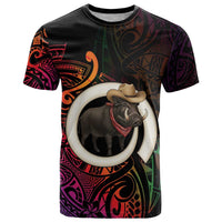 Vanuatu Boar Cowboy T Shirt Tusk Gradient Polynesian Pattern LT14 Black - Polynesian Pride