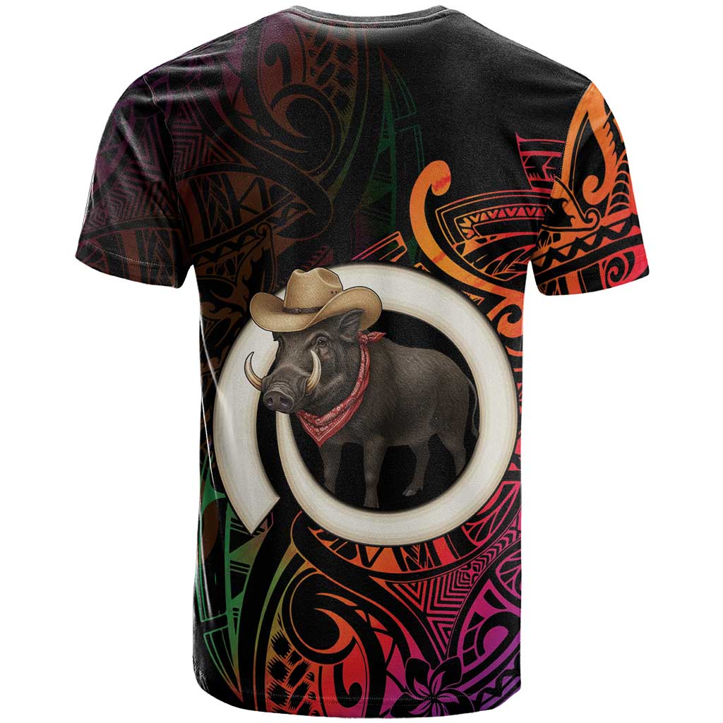 Vanuatu Boar Cowboy T Shirt Tusk Gradient Polynesian Pattern LT14 - Polynesian Pride