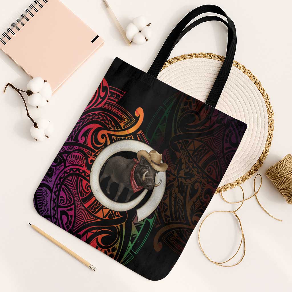 Vanuatu Boar Cowboy Tote Bag Tusk Gradient Polynesian Pattern LT14 Black Strap One Size Black - Polynesian Pride
