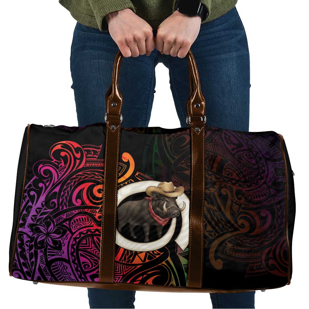 Vanuatu Boar Cowboy Travel Bag Tusk Gradient Polynesian Pattern LT14 Black - Polynesian Pride