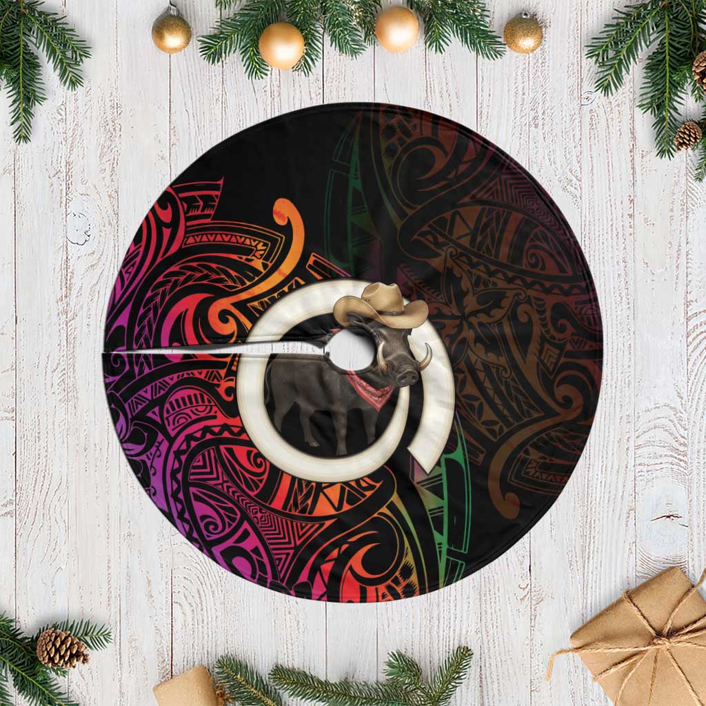 Vanuatu Boar Cowboy Tree Skirt Tusk Gradient Polynesian Pattern LT14 Casual Black - Polynesian Pride