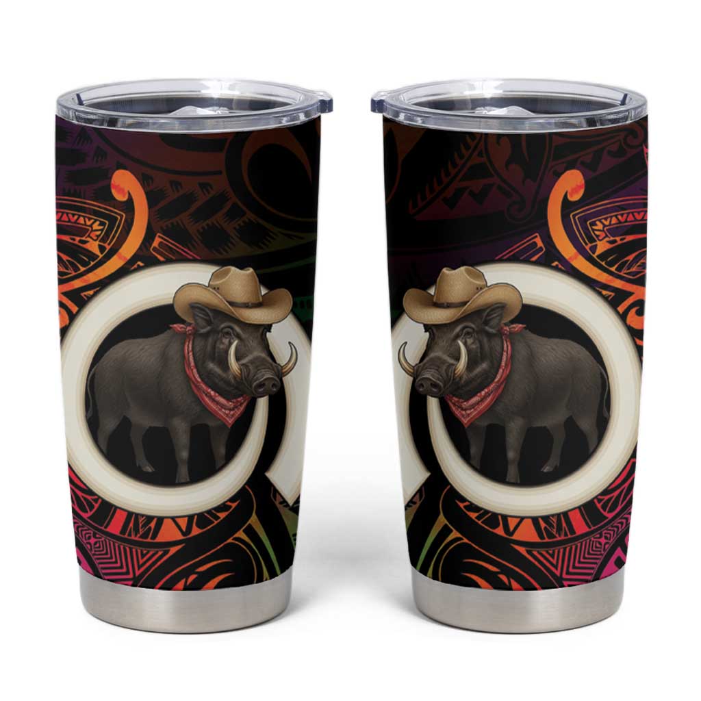 Vanuatu Boar Cowboy Tumbler Cup Tusk Gradient Polynesian Pattern LT14 Black - Polynesian Pride