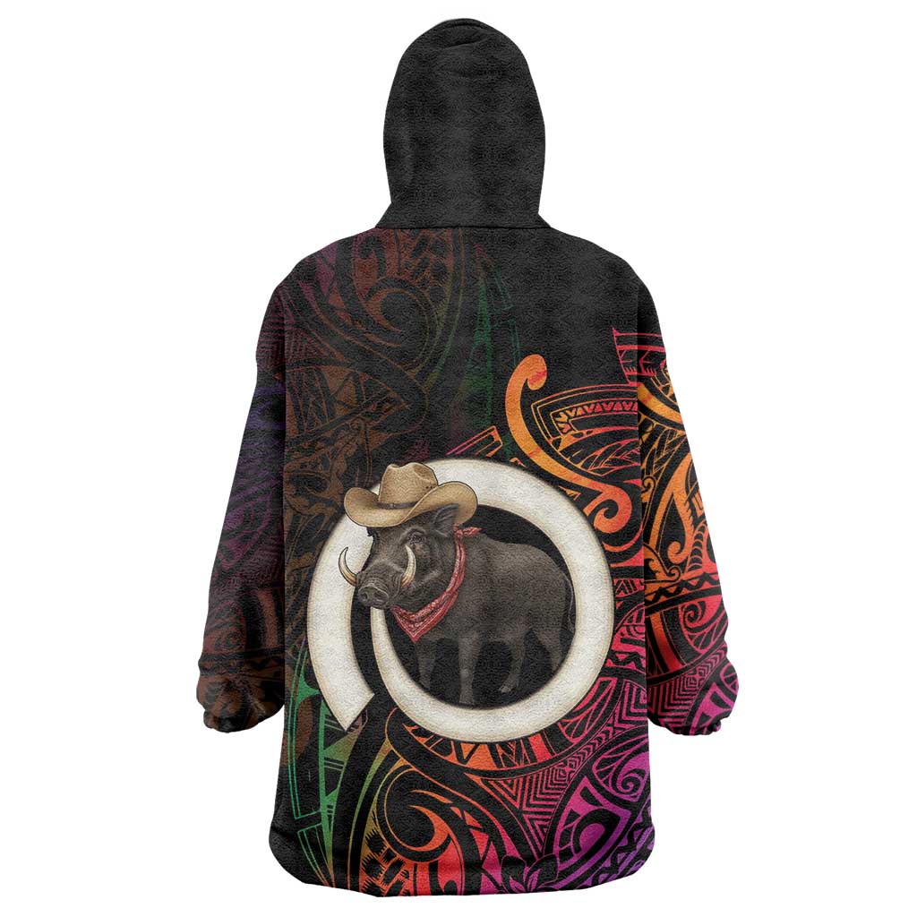 Vanuatu Boar Cowboy Wearable Blanket Hoodie Tusk Gradient Polynesian Pattern LT14 - Polynesian Pride