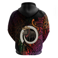 Vanuatu Boar Cowboy Zip Hoodie Tusk Gradient Polynesian Pattern LT14 - Polynesian Pride