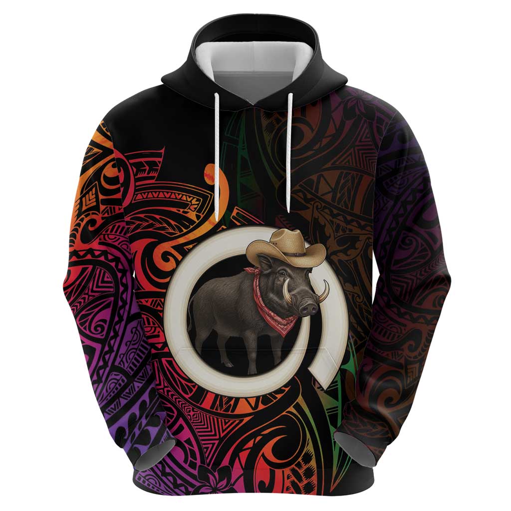 Vanuatu Boar Cowboy Zip Hoodie Tusk Gradient Polynesian Pattern LT14 - Polynesian Pride