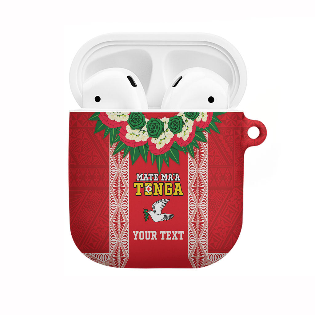 Mate Ma'a Tonga Rugby Custom AirPods Case Tongan Kahoa Lei Ngatu Pattern Red LT14 Red - Polynesian Pride