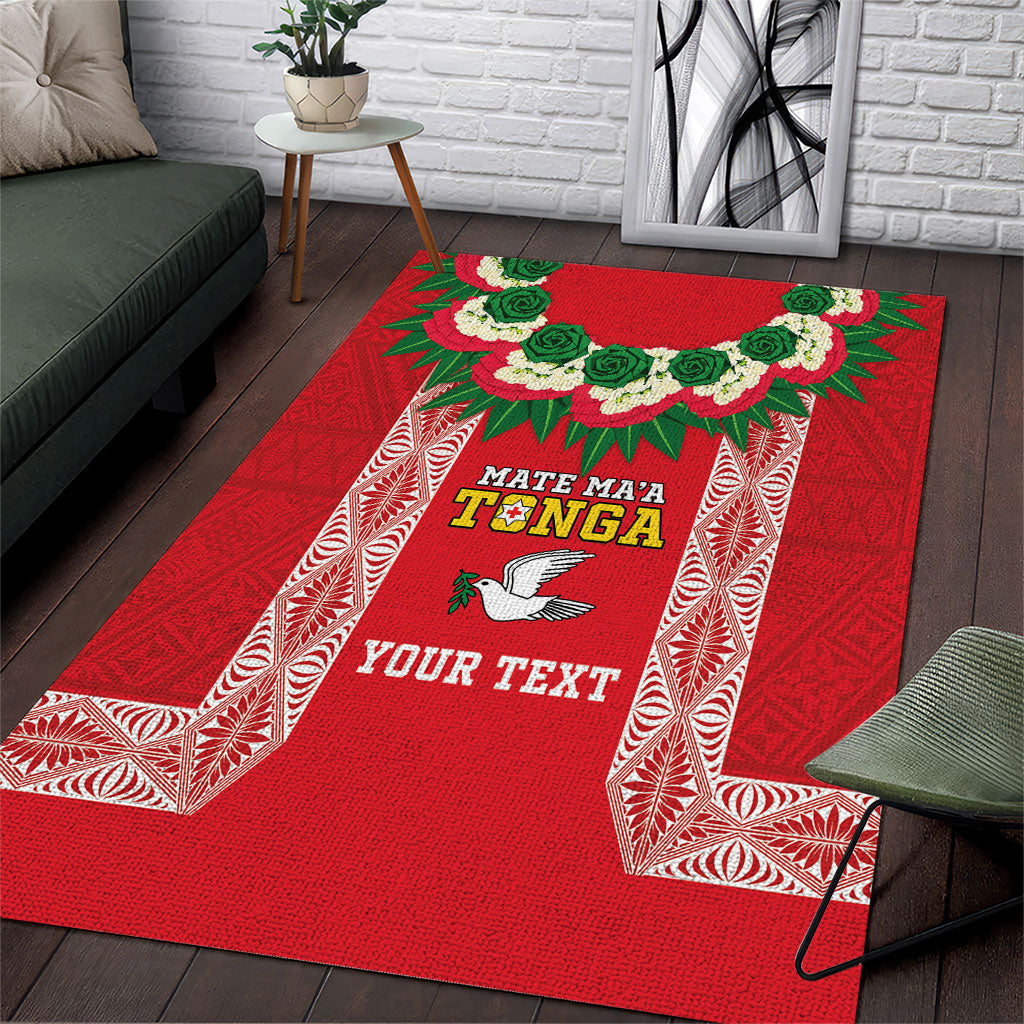 Mate Ma'a Tonga Rugby Custom Area Rug Tongan Kahoa Lei Ngatu Pattern Red LT14 Red - Polynesian Pride