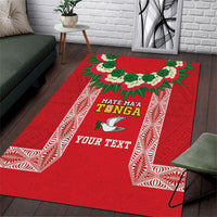 Mate Ma'a Tonga Rugby Custom Area Rug Tongan Kahoa Lei Ngatu Pattern Red LT14 Red - Polynesian Pride
