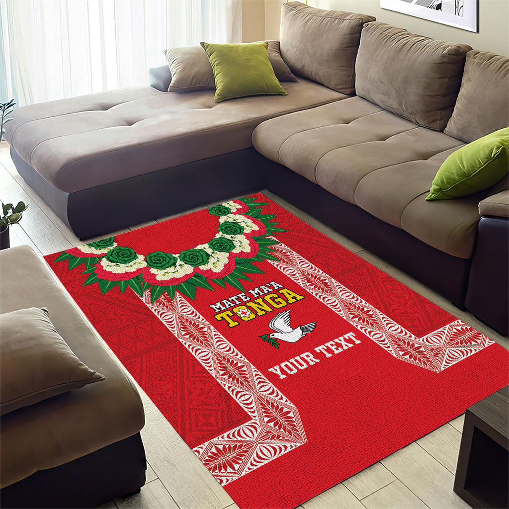 Mate Ma'a Tonga Rugby Custom Area Rug Tongan Kahoa Lei Ngatu Pattern Red LT14 - Polynesian Pride
