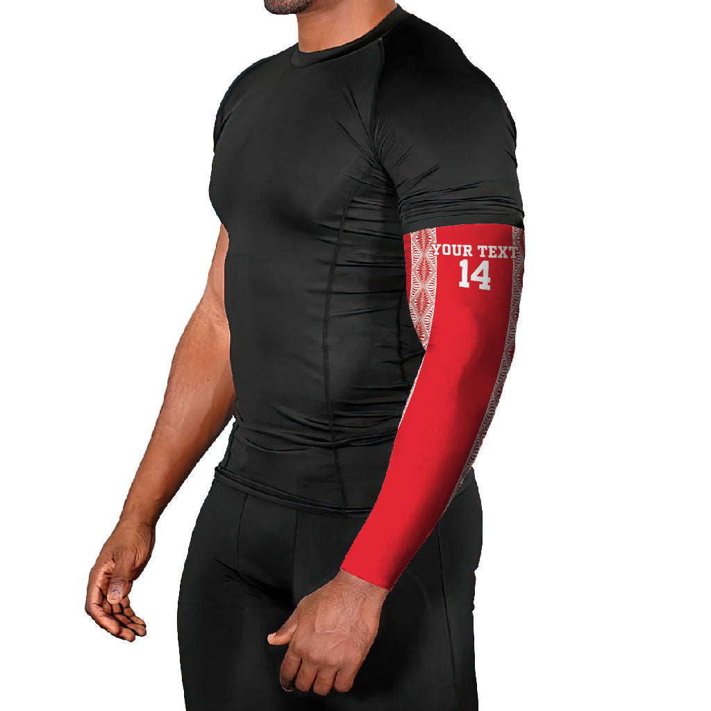 Mate Ma'a Tonga Rugby Custom Arm Sleeves Tongan Kahoa Lei Ngatu Pattern Red LT14 - Polynesian Pride