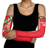 Mate Ma'a Tonga Rugby Custom Arm Sleeves Tongan Kahoa Lei Ngatu Pattern Red LT14 - Polynesian Pride