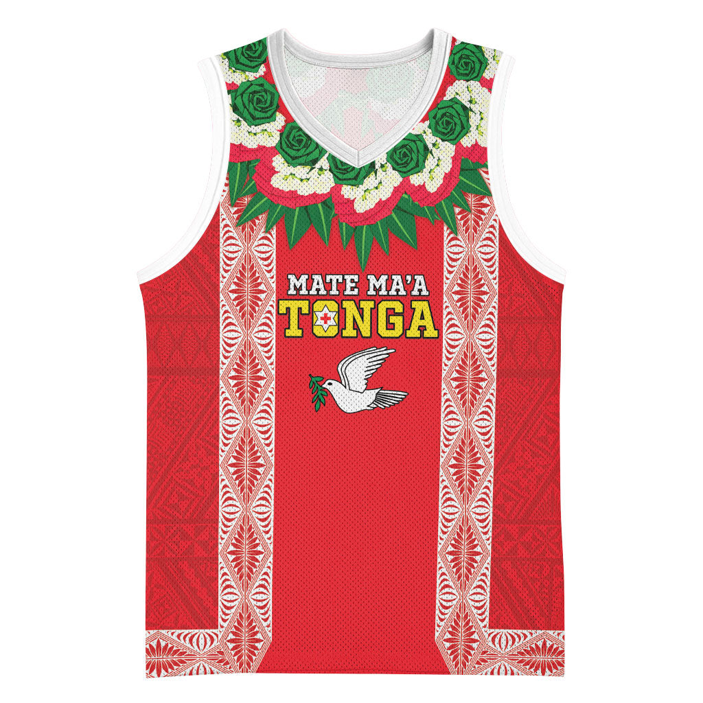 Mate Ma'a Tonga Rugby Custom Basketball Jersey Tongan Kahoa Lei Ngatu Pattern Red LT14 Unisex Red - Polynesian Pride