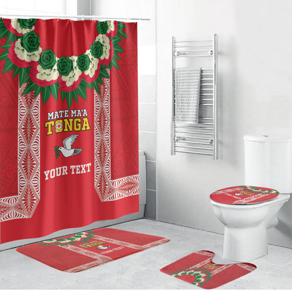 Mate Ma'a Tonga Rugby Custom Bathroom Set Tongan Kahoa Lei Ngatu Pattern Red LT14 Bathroom Set (4 pcs) Red - Polynesian Pride