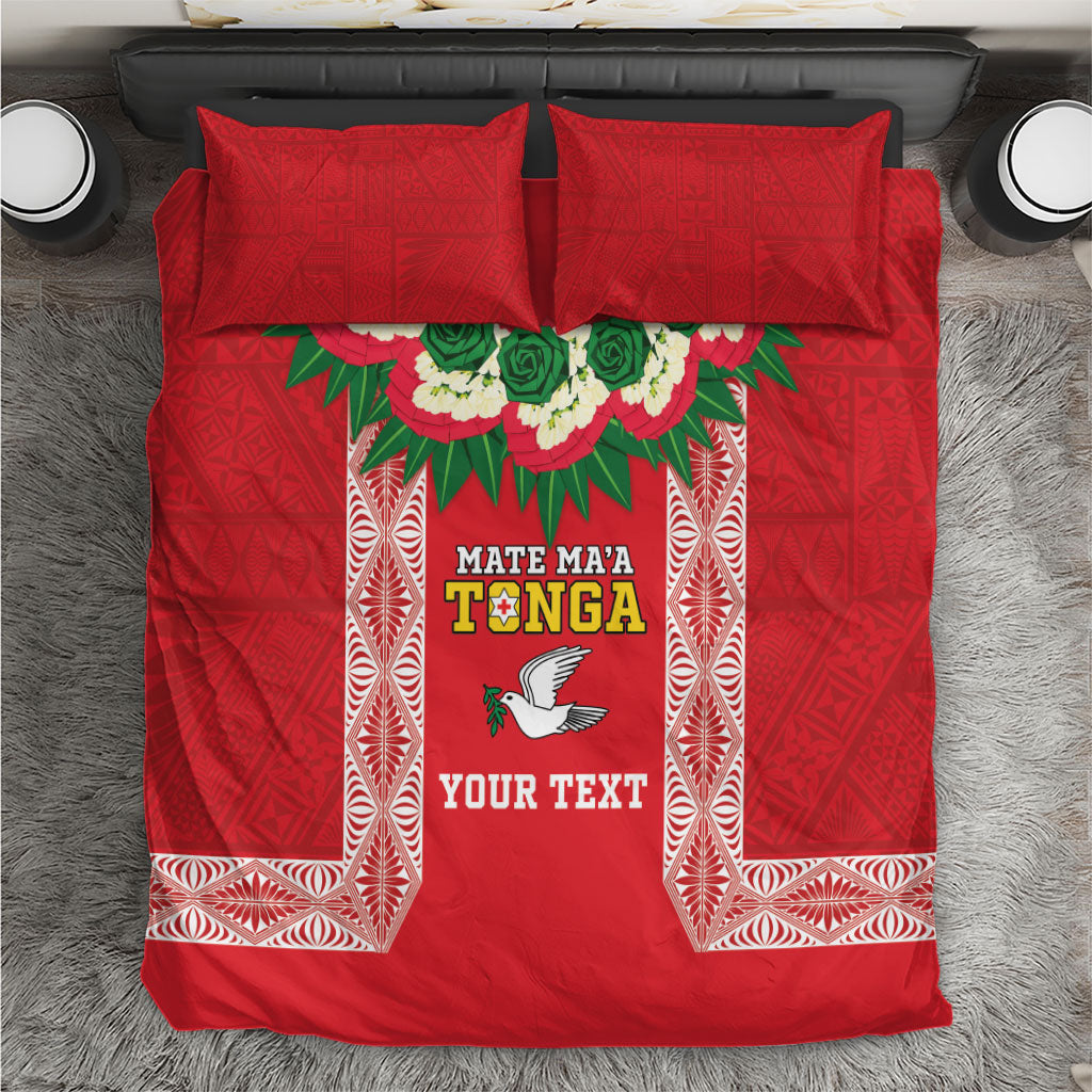 Mate Ma'a Tonga Rugby Custom Bedding Set Tongan Kahoa Lei Ngatu Pattern Red